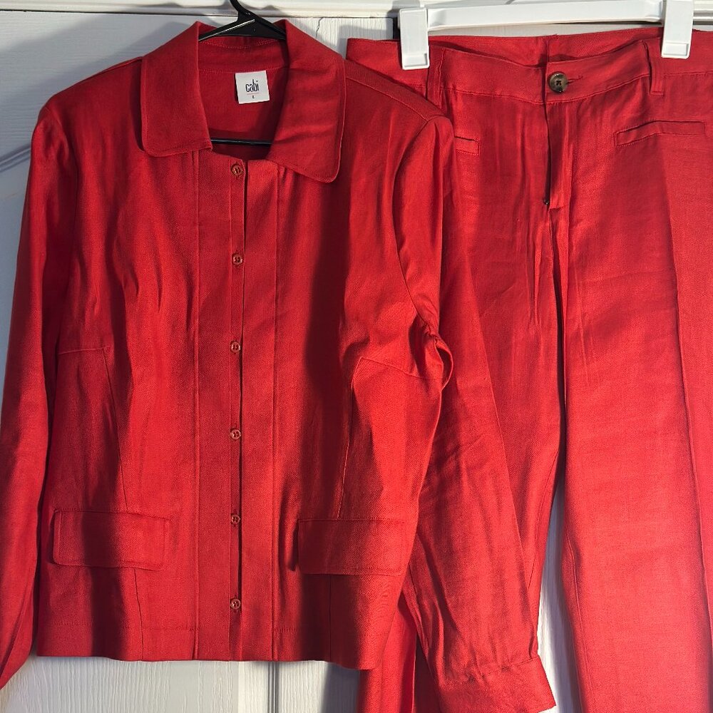CAbi 5472 Red Valentine Linen Blend Suit – Jacket L & Pants 10